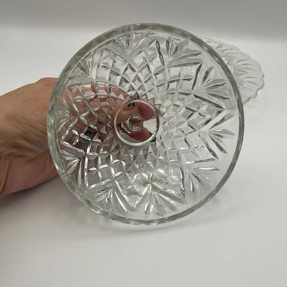 Vintage Anchor Hocking Clear Prescut Glass Butter Dish Dome Cover Plate Embossed